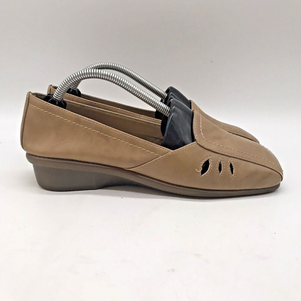 Aerosoles Medieval Tan Wedge Women’s 7M Faux Leather Square Toe  Comfort Shoes
